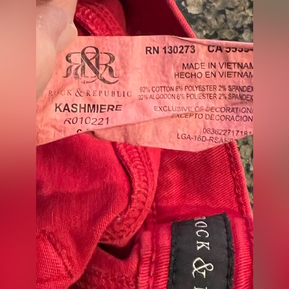 Rock & Republic KASHMIERE CROP Low Rise Red Moto Denim Jeans Size 6  30x26 - Picture 7 of 7